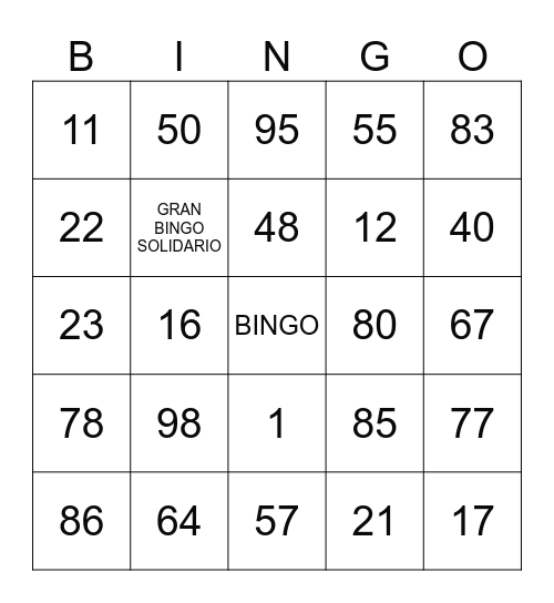GRAN BINGO SOLIDARIO Bingo Card