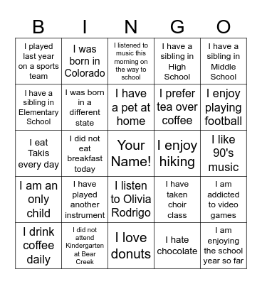 CHOIR BINGO! Bingo Card