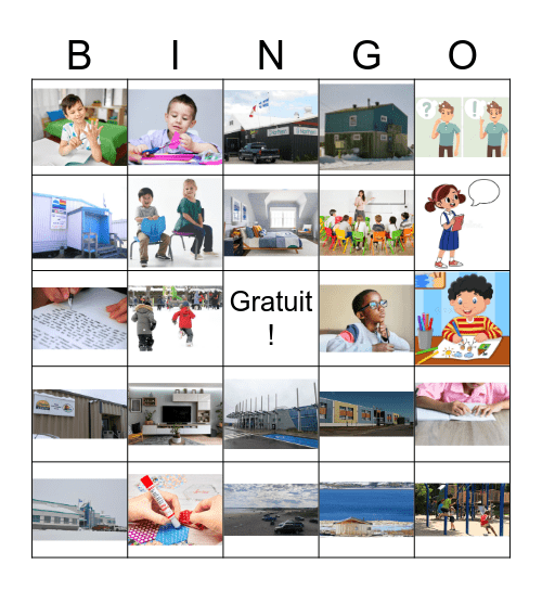 Verbes sur l'école et endroits Bingo Card