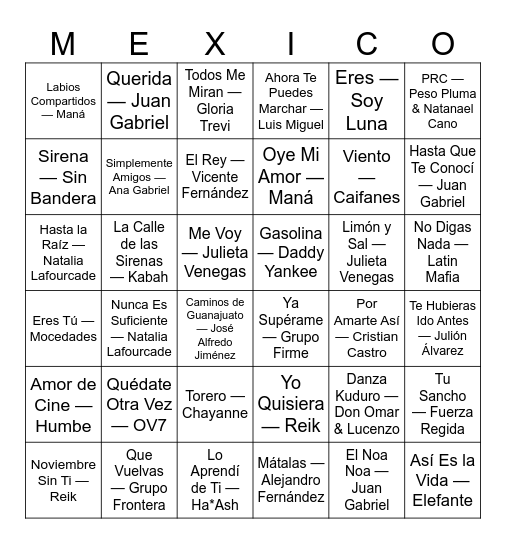 MEXICO Bingo Card