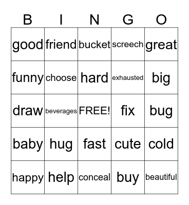 Synonym Bingo first 25 Bingo Card