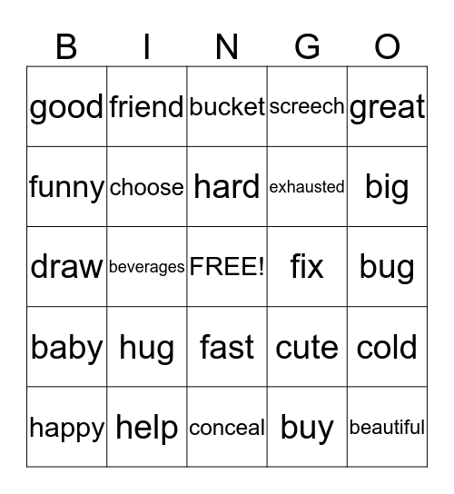 Synonym Bingo first 25 Bingo Card