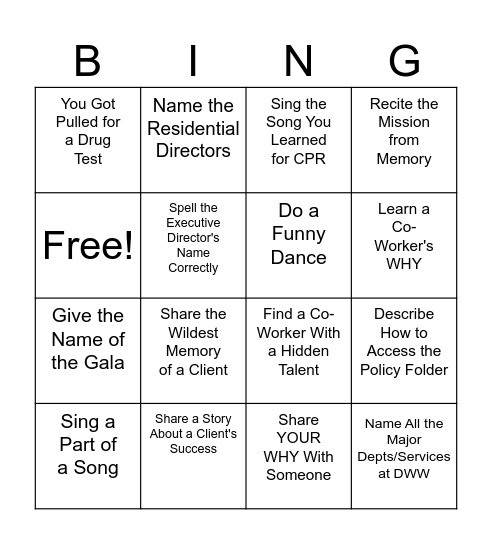 Dreamer Bingo Card
