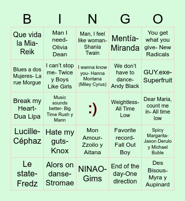 BINGO MUSICAL Bingo Card
