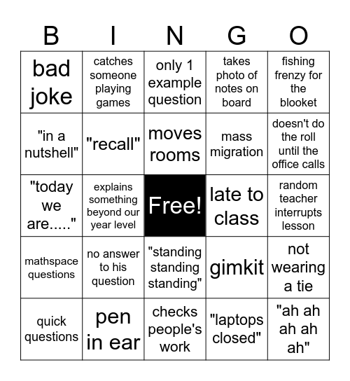 mr kichkin Bingo Card