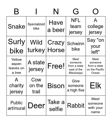 Mickelson Trail Bingo Card