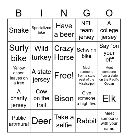 Mickelson Trail Bingo Card