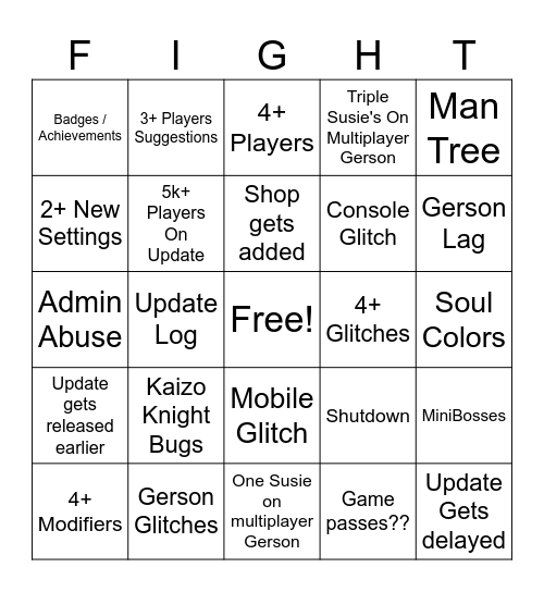 Deltarune Bingo Card