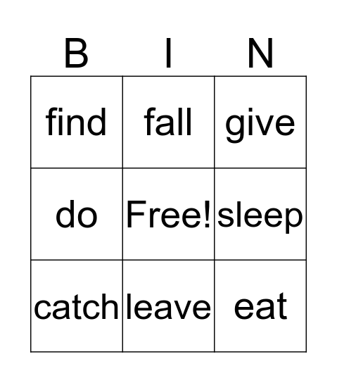 past tense Bingo Card
