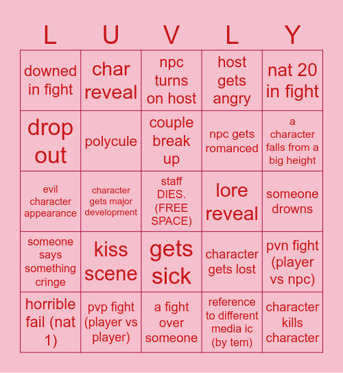 LOVESHOW BINGO!!! Bingo Card