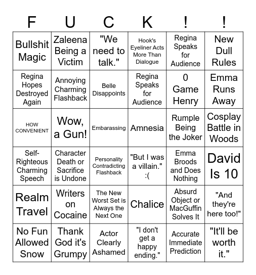 Once Upon a Time Nightmare Bingo Card