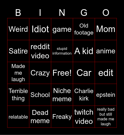Tiktok Bingo Card