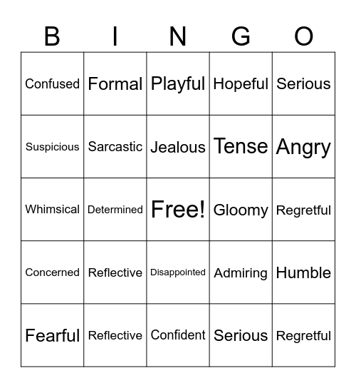 Tone Bingo Card