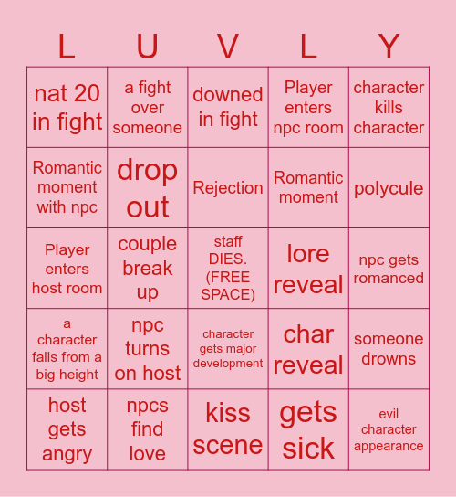 LOVESHOW BINGO!!! Bingo Card