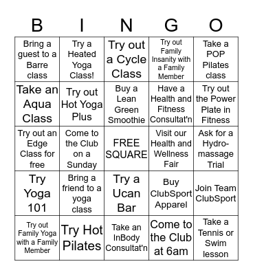 ClubSport Fremont Mind/Body BINGO Card