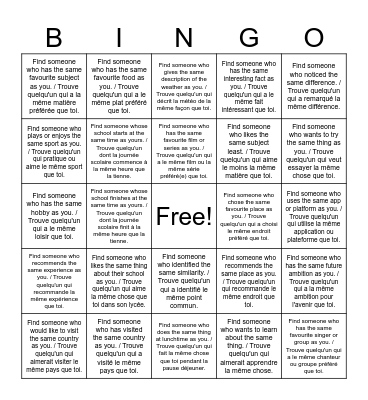 🇫🇷🇦🇺 International Exchange Bingo / Bingo de l’échange international Bingo Card