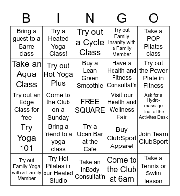 ClubSport Fremont Mind/Body BINGO Card