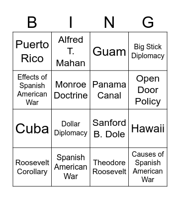 Imperialism Bingo Card