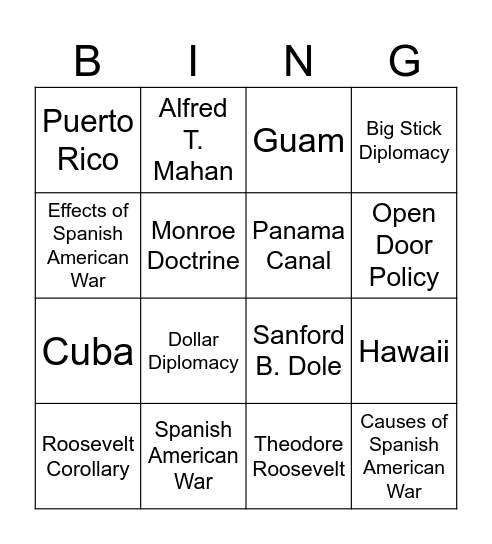 Imperialism Bingo Card
