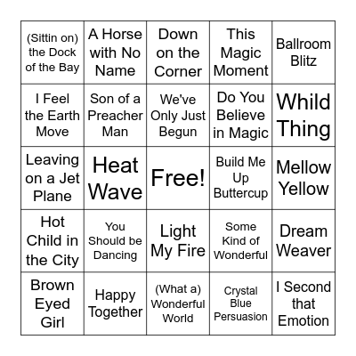 60s and 70s - Songs Bingo Card