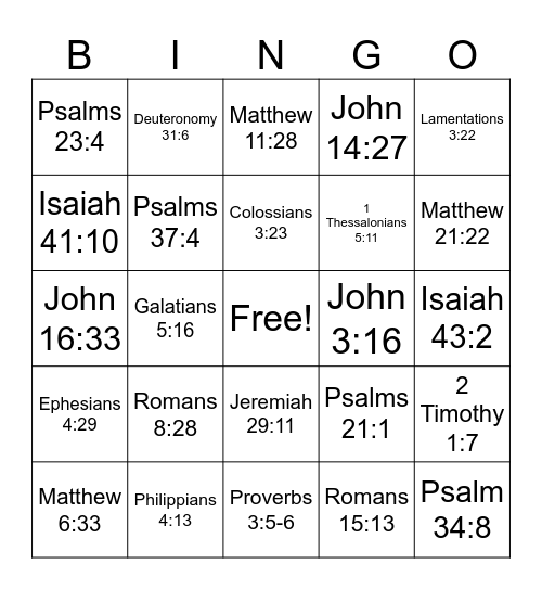 Bible Bingo Card