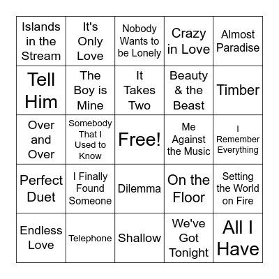 Duets - Songs Bingo Card