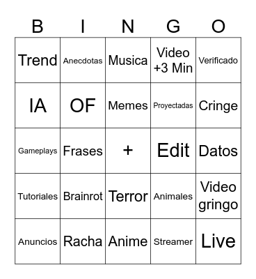 Bingo tiktok Bingo Card