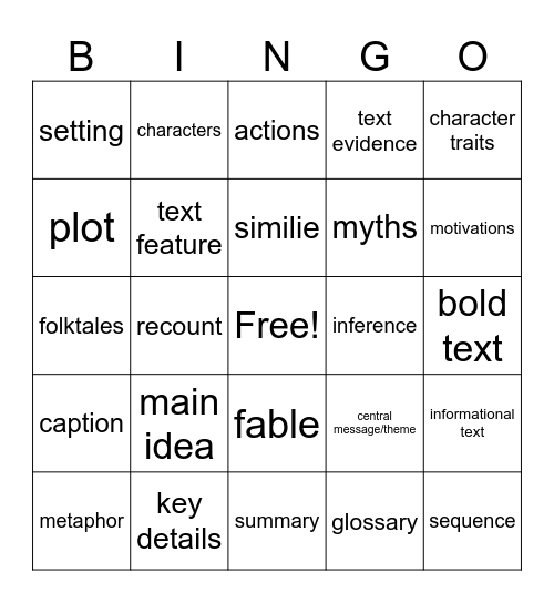 Academic Vocabulary Bingo Card