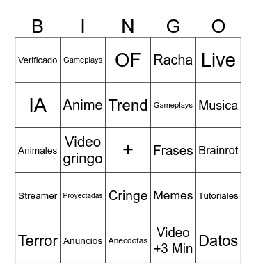 Bingo Tiktok Bingo Card