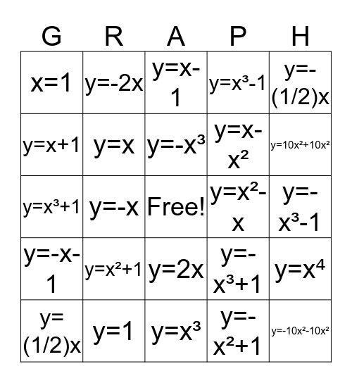 Graph Match Bingo Card