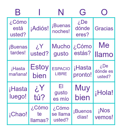Saludos y despedidas Bingo Card