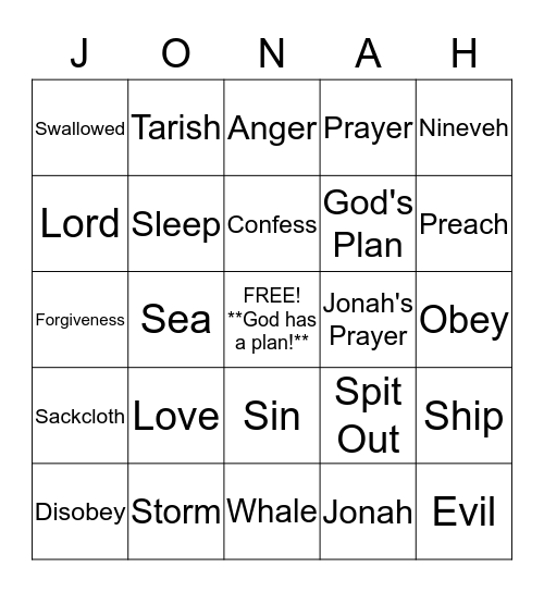 Jonah and the Whale  Bingo Card