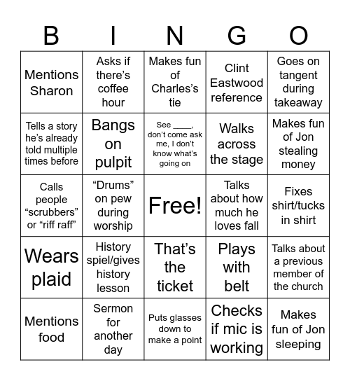 PJ BINGO! Bingo Card