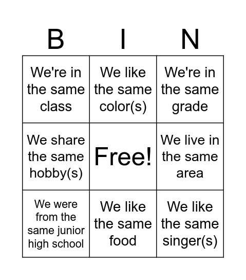 ESFE Mate Bingo Card