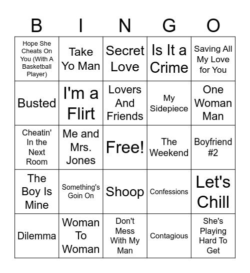 Side Chick Anthems Bingo Card