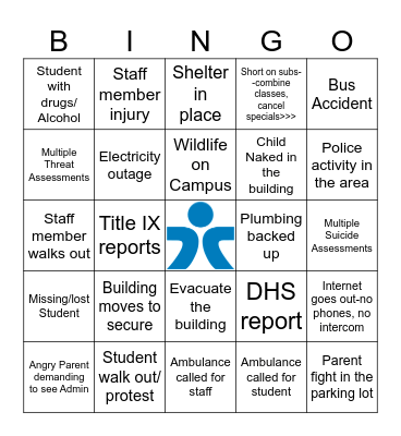 Thursday Admin Meeting Bingo Card