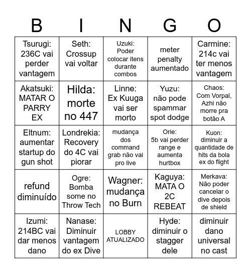 BINGO NOVO PATCH Bingo Card