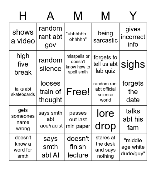 Hamilton Bingo Card