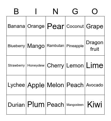Fruit bingo Card