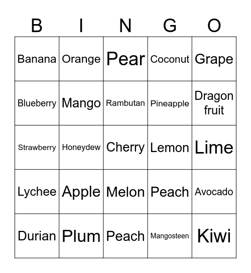 Fruit bingo Card