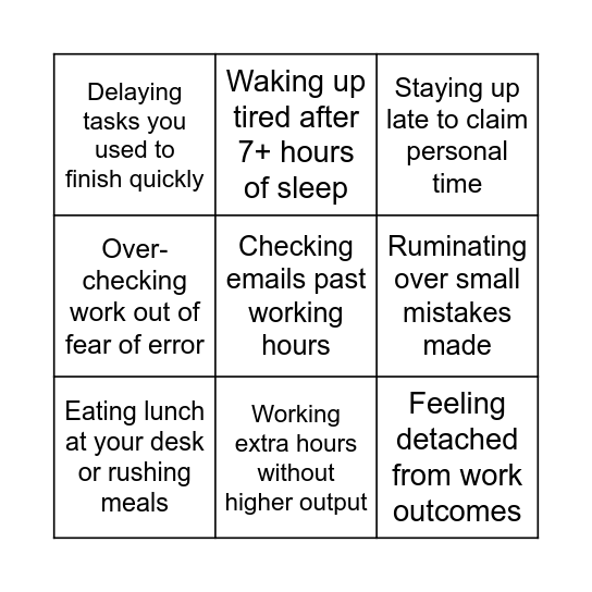 Burnout Bingo Card