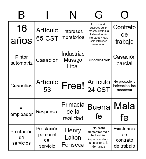 Bingo Juridico Bingo Card