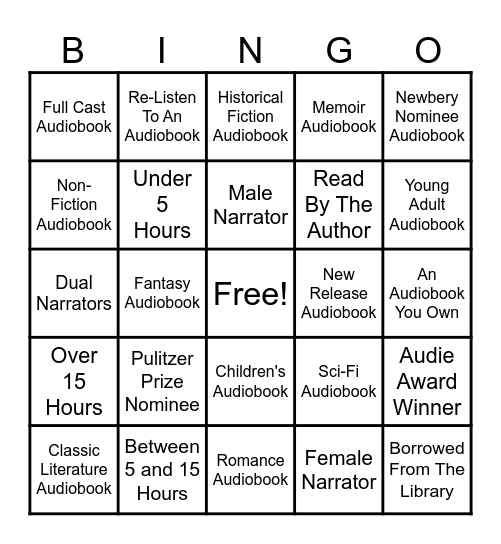 Audiobook Bingo Card