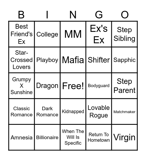 Romance Trope Bingo Number 2 Bingo Card