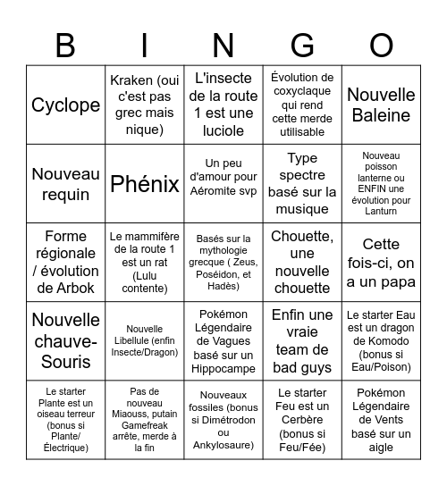 Pokémon Vents et Vagues Bingo Card