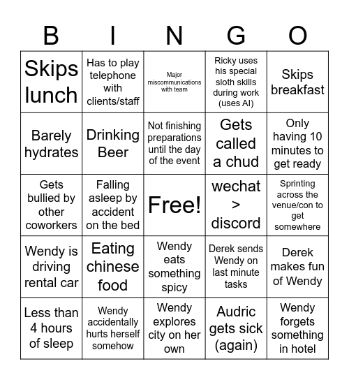 Kuway/Wendy Bingo Card