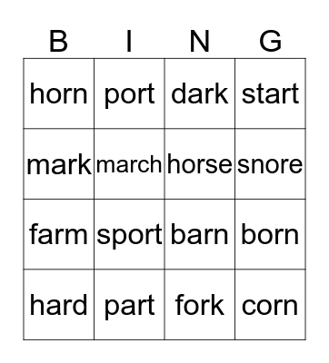 ar and or Bingo Card