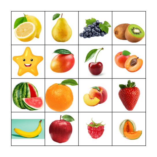 Les FRUITS Bingo Card