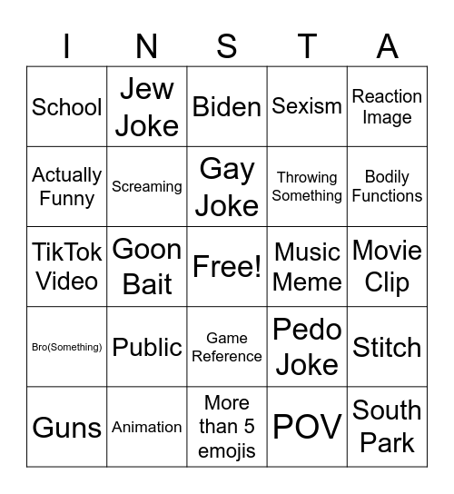 Insta Reels Bingo Card