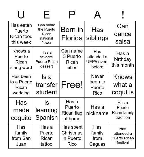 Boricua Bingo! Bingo Card
